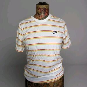 Men's Nike Orange Striped Club T Shirt Streetwear Logo Sz Medium